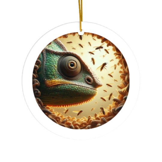 Chameleon head surrounded by bees Ceramic Ornaments
