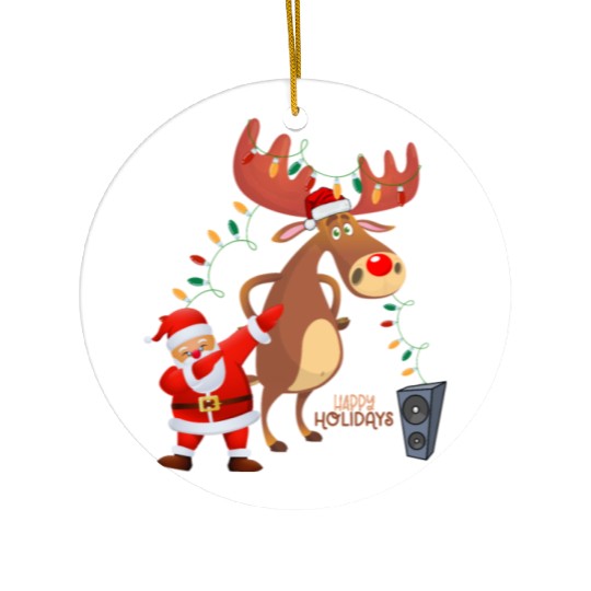 Christmas Lights Dabbing Santa Dancing Rudolph Ceramic Ornaments