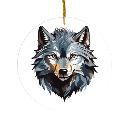 Majestic Wolf Face Illustration Ceramic Ornaments