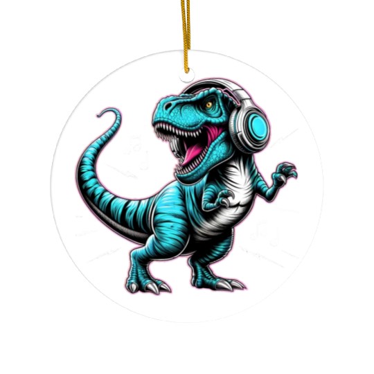 Dancing Tyrannosaurus Rex with Headphone Ceramic Ornaments