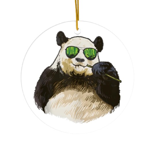 Chilling Panda Eating Bamboo Bear Ceramic Ornaments