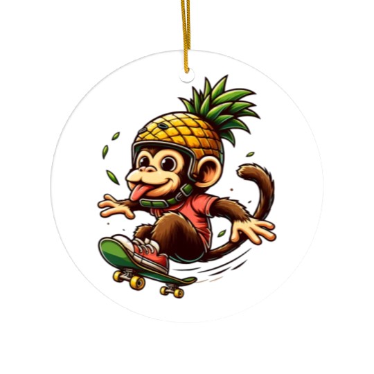 skateboarding monkey with pineapple helmet Ceramic Ornaments