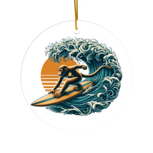 Surfing monkey Ceramic Ornaments