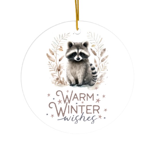 Cute Racoon Warm Winter Wishes Ceramic Ornaments