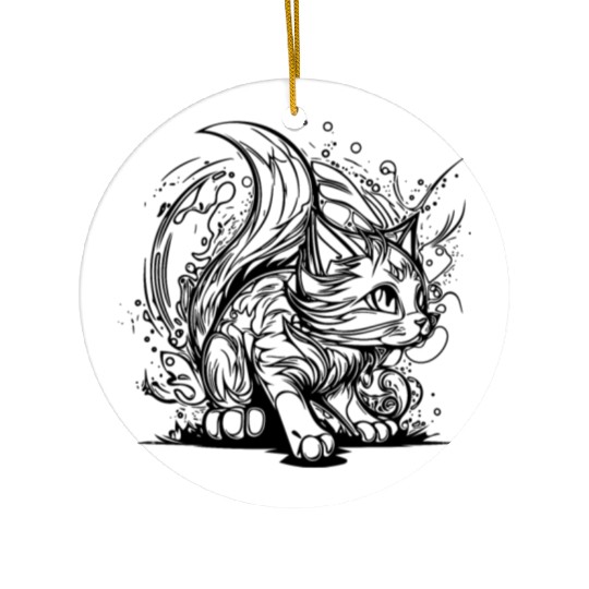 Cute Little Space Cat In Splash Style Ceramic Ornaments