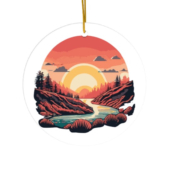 Simple Ceramic Ornaments design, sun shining over the river.