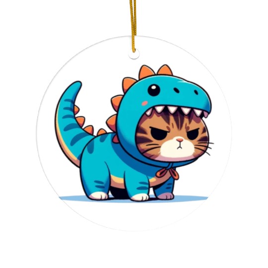 Grumpy Cat in Velociraptor Costume Ceramic Ornaments