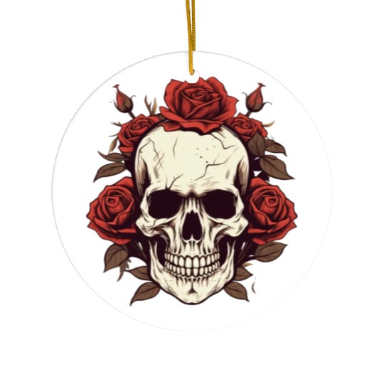 Skull rose aesthetic grunge roses goth gift Ceramic Ornaments