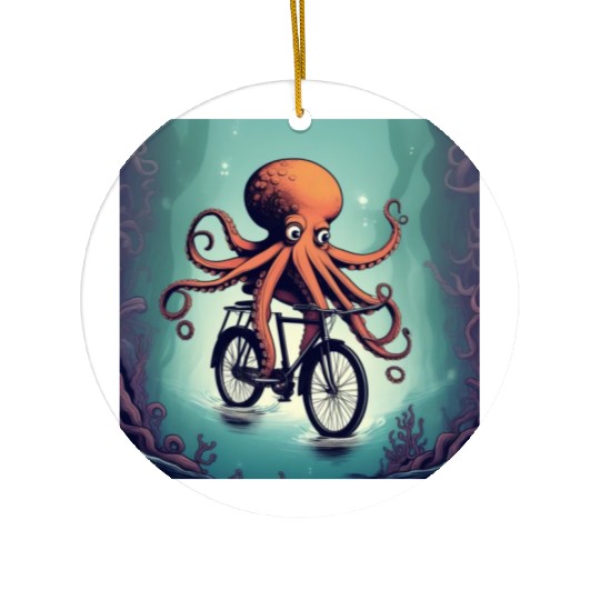 A weird octopus riding a bicycle Ceramic Ornaments