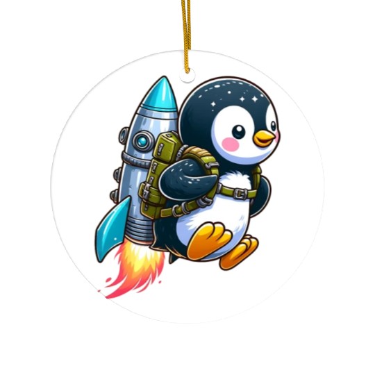 Penguin with jetpack Ceramic Ornaments