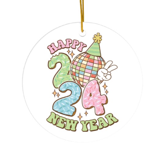 Happy New Year 2024 disco ball party Ceramic Ornaments