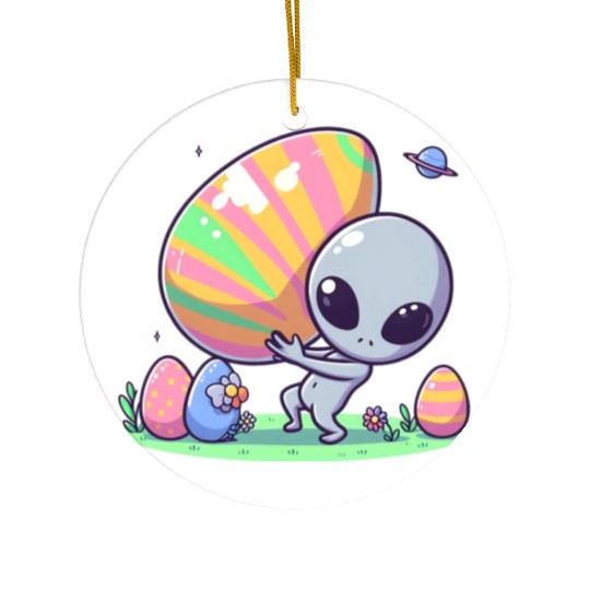 Alien with huge easter egg Ceramic Ornaments