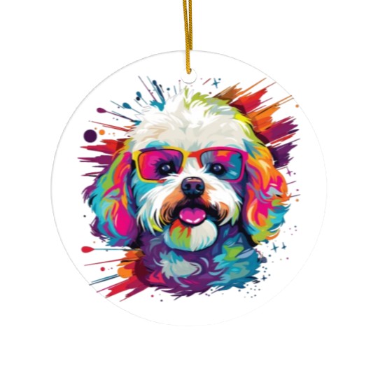 Watercolor Colorful Bichon Frise Ceramic Ornaments