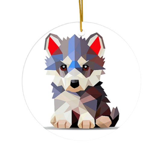 Geometric Wolf Cub Ceramic Ornaments