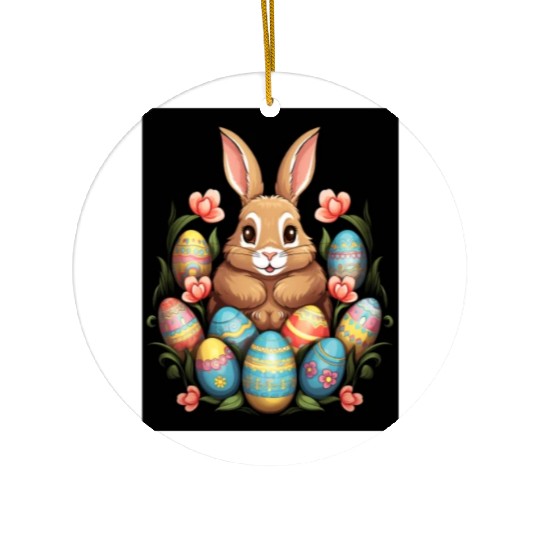 Easter Bunny Rabbit Colorful Eggs Easter Egg Hunt Ceramic Ornaments