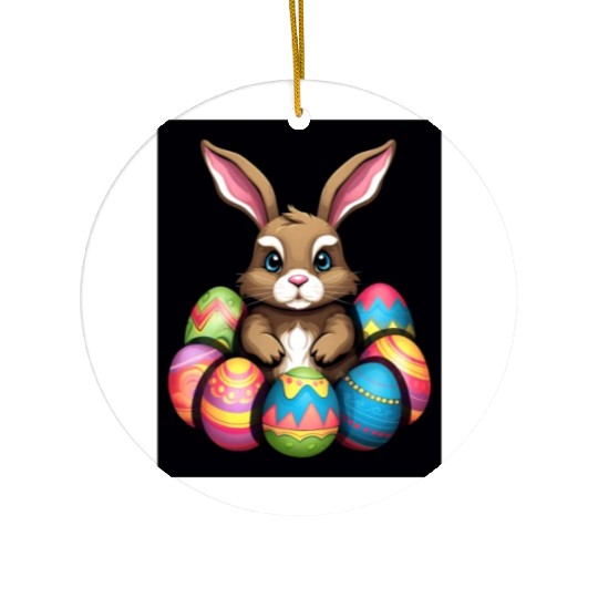 Easter Bunny Rabbit Colorful Eggs Easter Egg Hunt Ceramic Ornaments