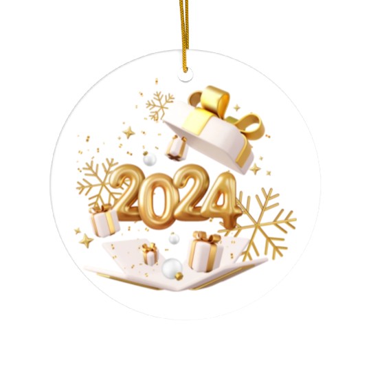 Gold Foil Balloons numbers 2024 Ceramic Ornaments