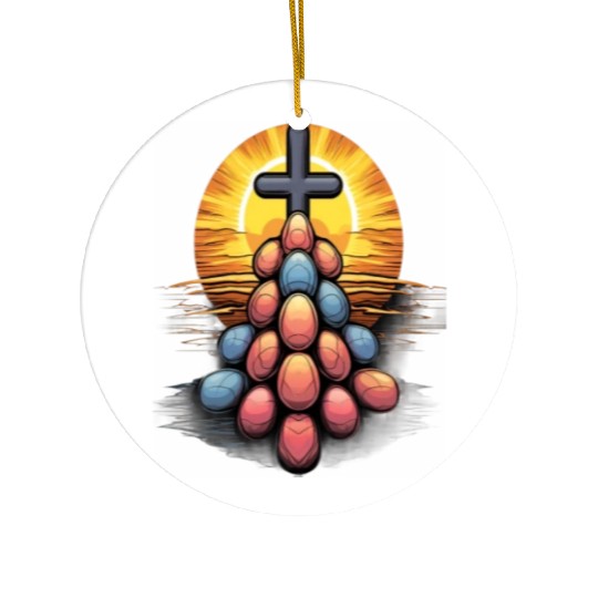 Christian Easter Day Cross Easter Egg Hunt Ceramic Ornaments