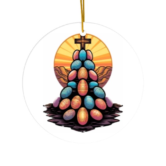 Christian Easter Day Cross Easter Egg Hunt Ceramic Ornaments