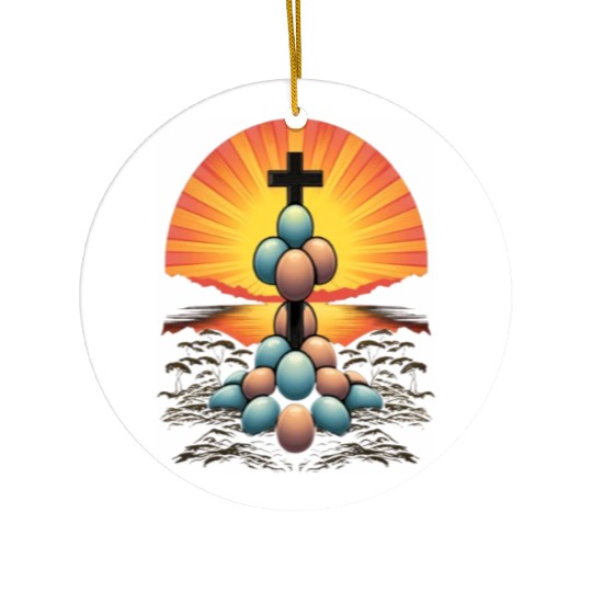 Christian Easter Day Cross Easter Egg Hunt Ceramic Ornaments