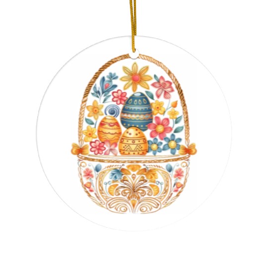 Easter Day Easter Egg Basket Mandala Art Egg Hunt Ceramic Ornaments