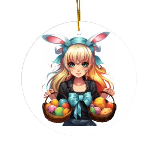 Easter Day Anime Girl Bunny Ear Easter Egg Hunt Ceramic Ornaments