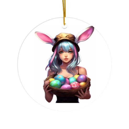 Easter Day Anime Girl Bunny Ear Easter Egg Hunt Ceramic Ornaments