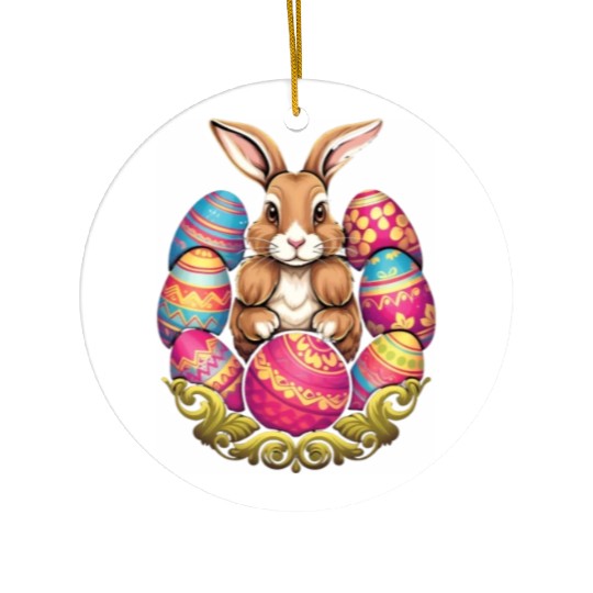 Easter Bunny Rabbit Colorful Eggs Easter Egg Hunt Ceramic Ornaments