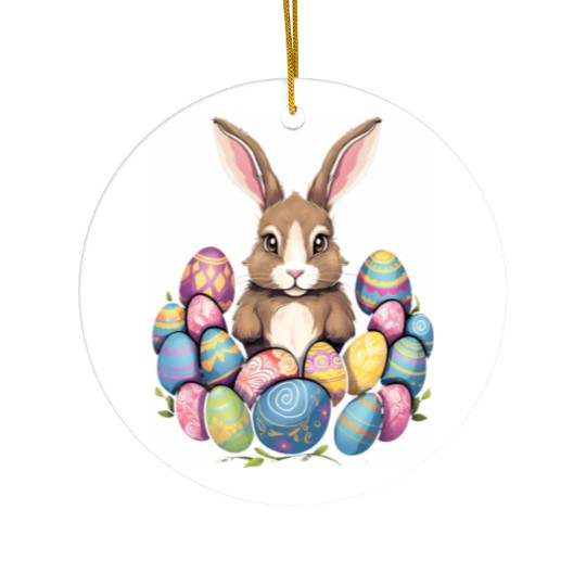 Easter Bunny Rabbit Colorful Eggs Easter Egg Hunt Ceramic Ornaments