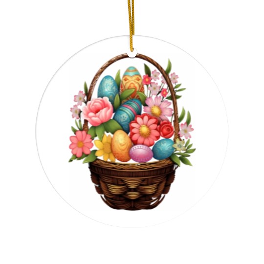 Easter Day Easter Egg Basket Spring Flowers Ceramic Ornaments