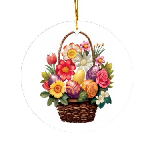 Easter Day Easter Egg Basket Spring Flowers Ceramic Ornaments