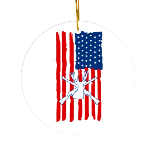 American flag deer hunting Ceramic Ornaments