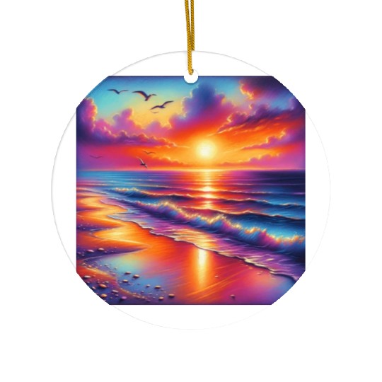 Sunset Serenity: Pastel Beachscape Ceramic Ornaments