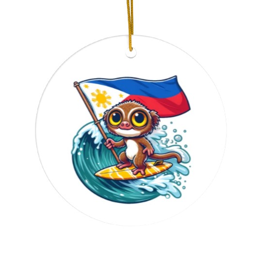 Surfing tarsier Philippine flag Ceramic Ornaments