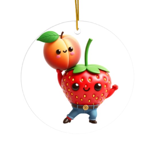 Dancing strawberry with peach Ceramic Ornaments