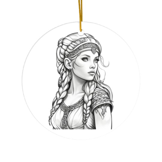 Viking female hairstyles grayscale Ceramic Ornaments