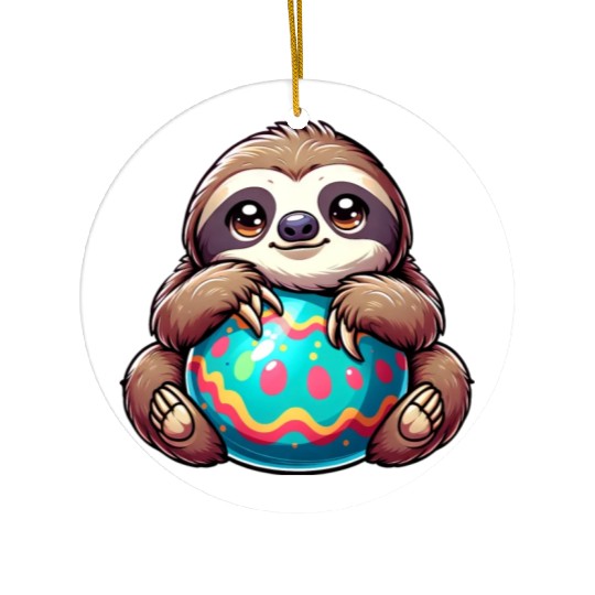 Easter Sloth: Embrace and Easter Egg Ceramic Ornaments