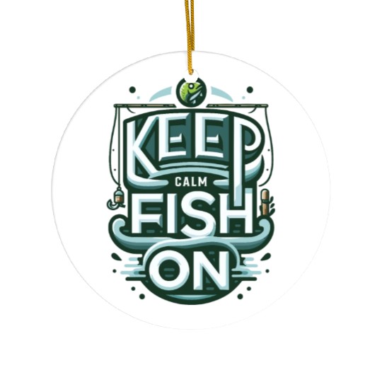 Relaxing 'Keep Calm and Fish On' Angler Design Ceramic Ornaments