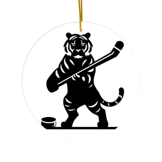 Tiger Hockey Player Silhouette Ceramic Ornaments
