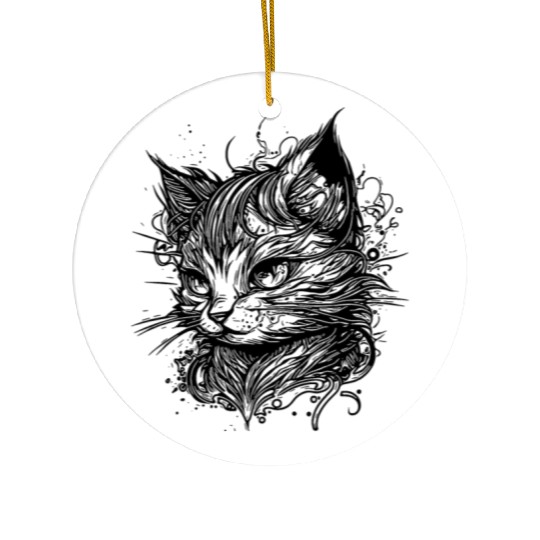 Cuddly Little Space Cat In Vintage Style Ceramic Ornaments