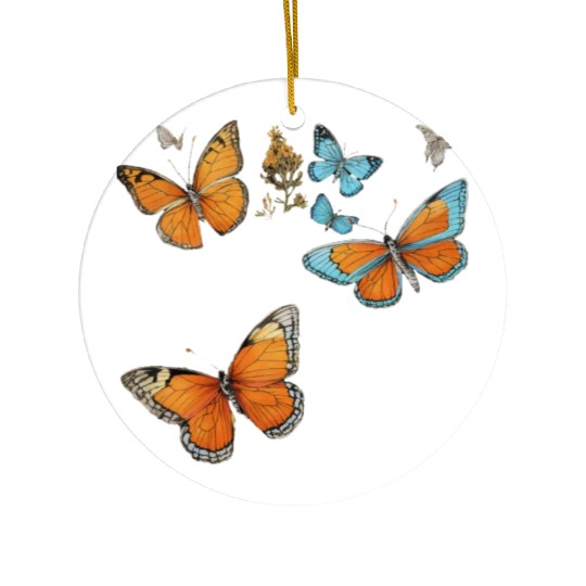 Floral Harmony: Blooms and Butterflies" Ceramic Ornaments