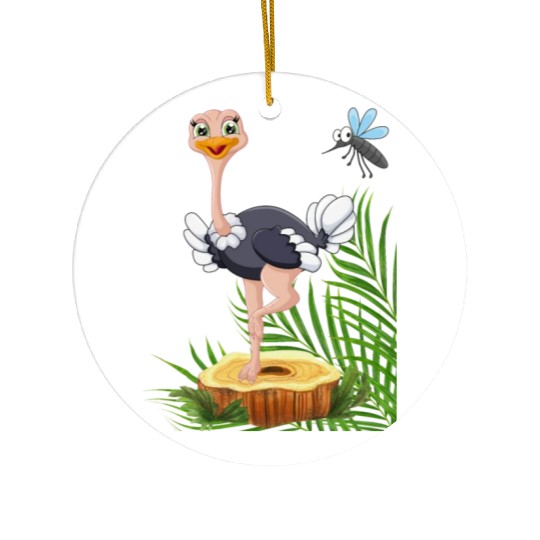 Whimsical Stork with Insect View Ceramic Ornaments