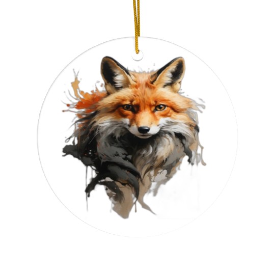 Red Fox in Watercolor Description Ceramic Ornaments