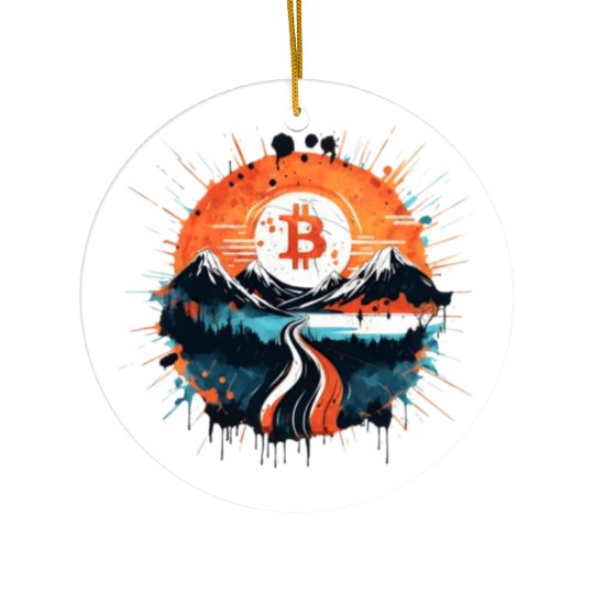 Bitcoin Japonese Ink Sunset Serenity Ceramic Ornaments