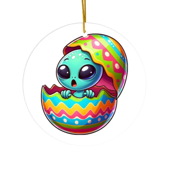 Colorful Alien Easter Egg Hatch Design Ceramic Ornaments