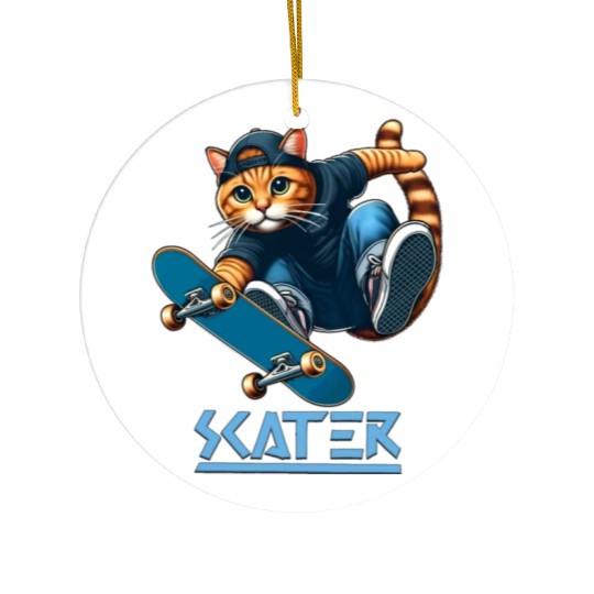 Cute Cat Playing Skateboard (Skater) Ceramic Ornaments
