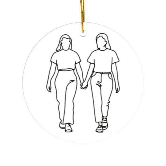 Line Art of Lesbian Couple Walking Ceramic Ornaments