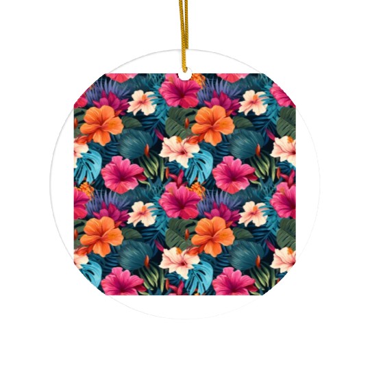 Exotic Hibiscus Botanical Pattern Ceramic Ornaments