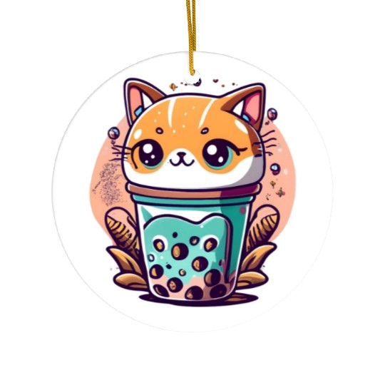Anime Cat Bubble Tea Ceramic Ornaments