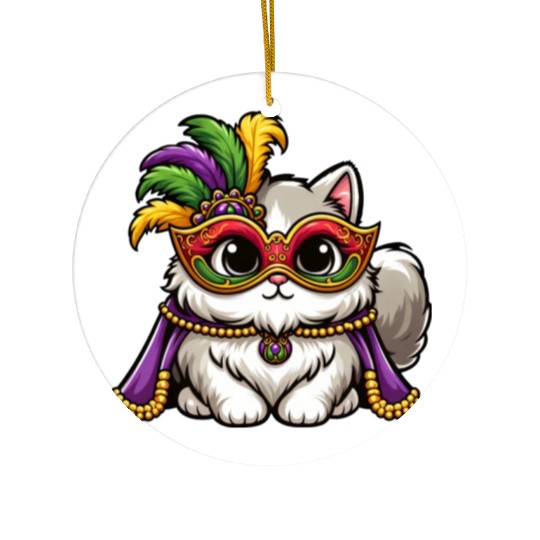 Mardi Gras Persian Cat, Masked Cat Costume Ceramic Ornaments